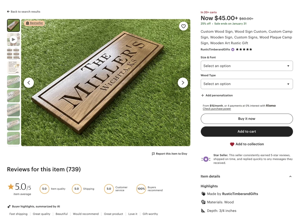 Personalized wooden sign with engraved family name and location, a popular custom home decor item on Etsy.