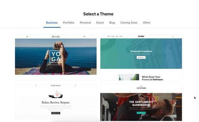 Weebly's themes menu.