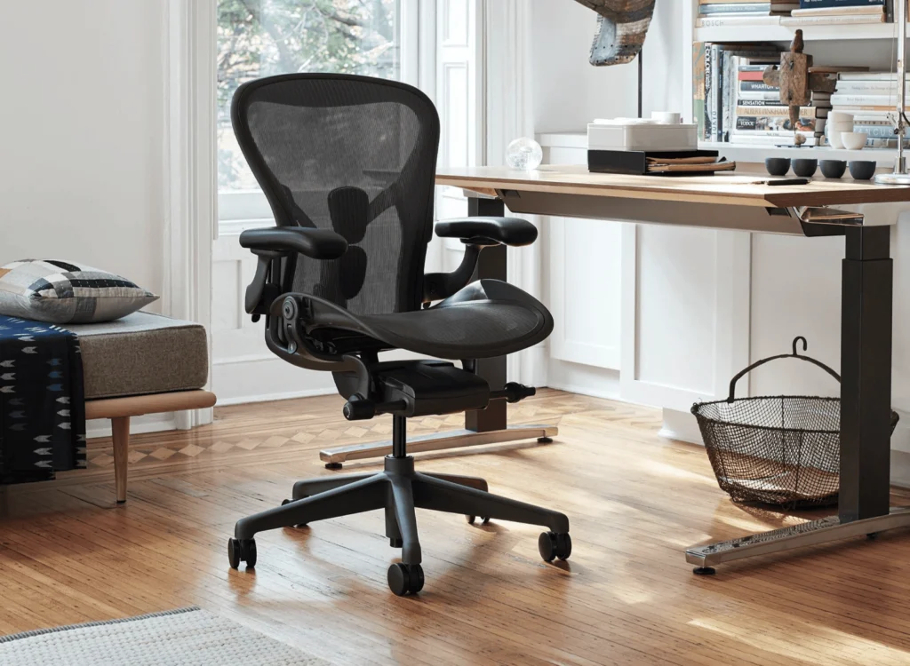 A photo of the Aeron chair in a home office.