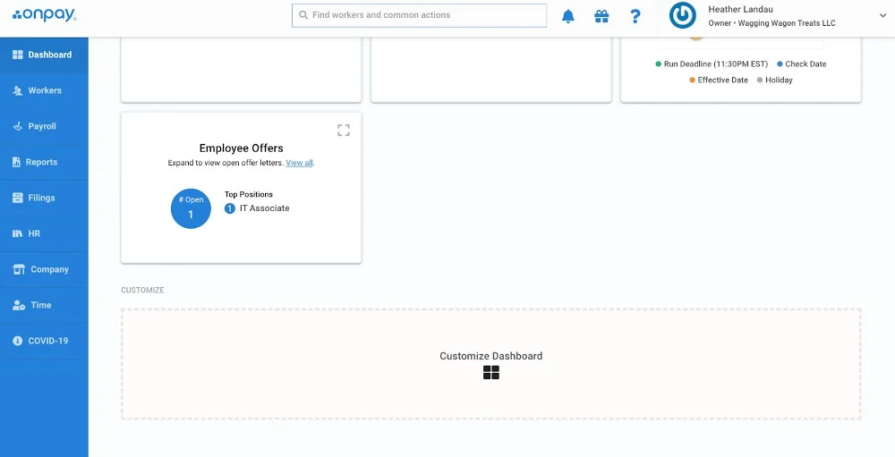 Showing Customize dashboard at the bottom of the dashboard.