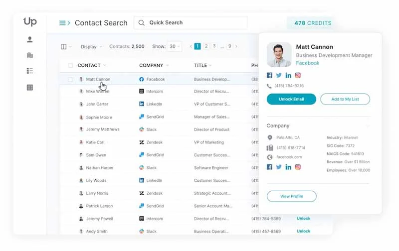 A sample interface of the UpLead platform.