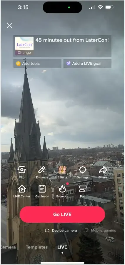 A sample live video on TikTok.