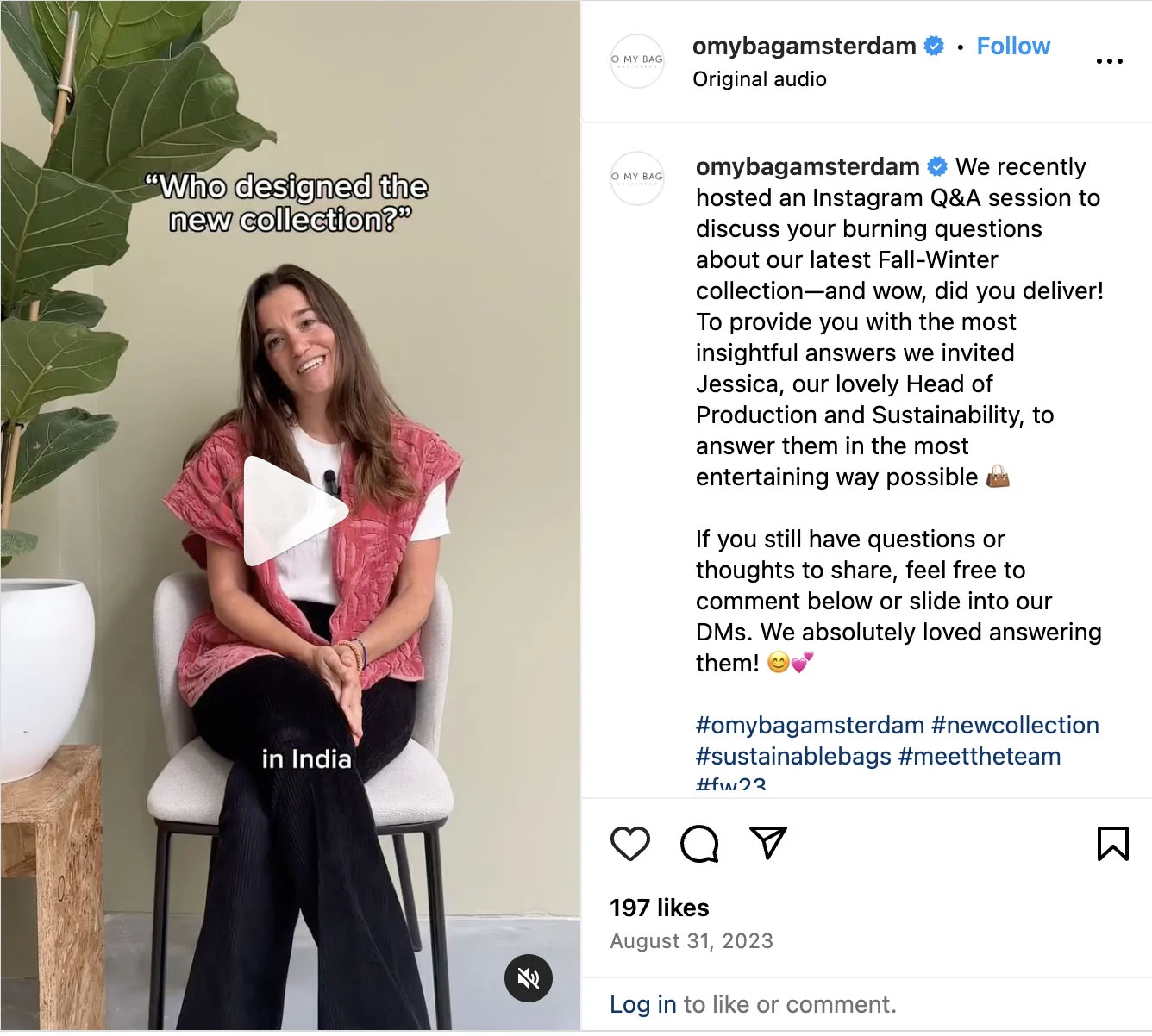 Q&A session on Instagram by a retail fashion brand.