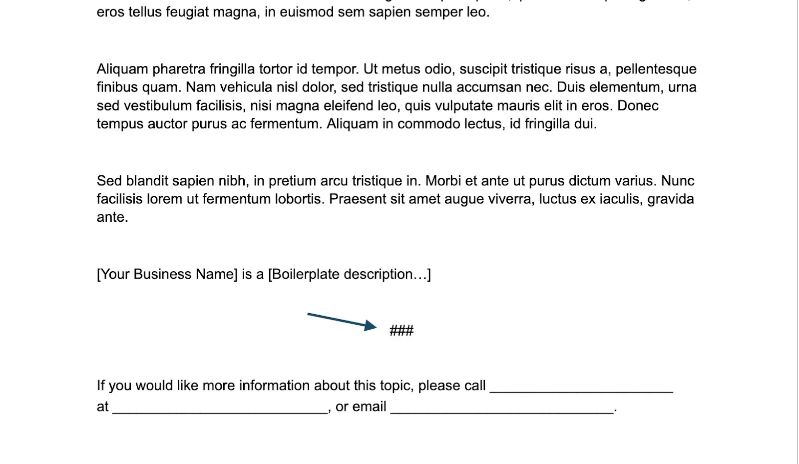 End notation at the bottom of Fit Small Business's press release template.