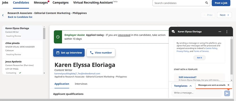 Indeed's source for messaging candidates.
