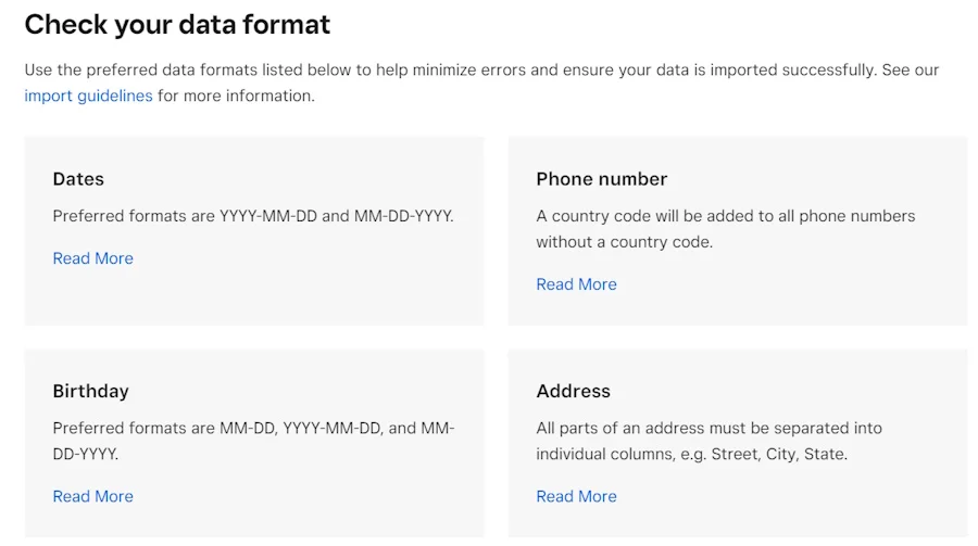 Square POS import customer data screen with data formatting.
