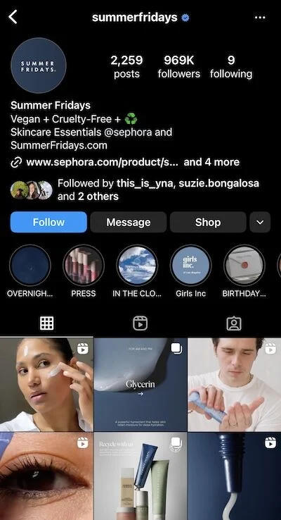 summerfridays instagram feed skincare products