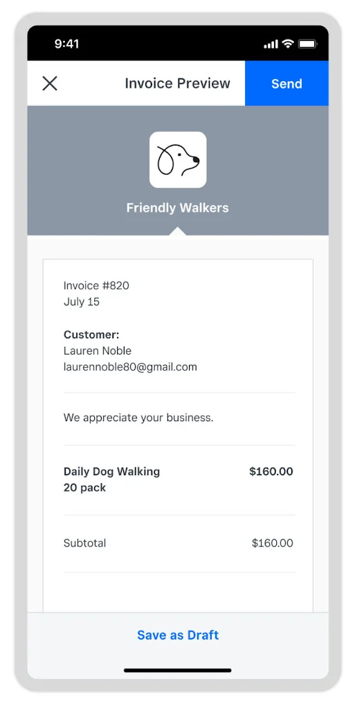 Sample Square invoice for lumpsum invoicing.