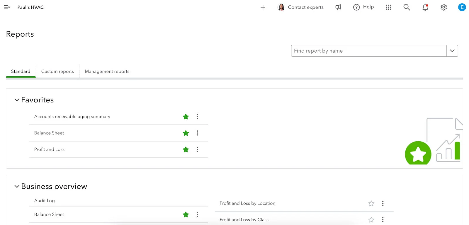 Image showing the Reports page of QuickBooks.