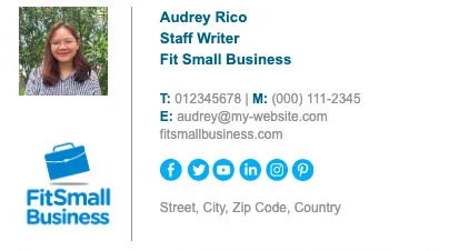Example of an email signature created using Mail Signatures free email signature generator