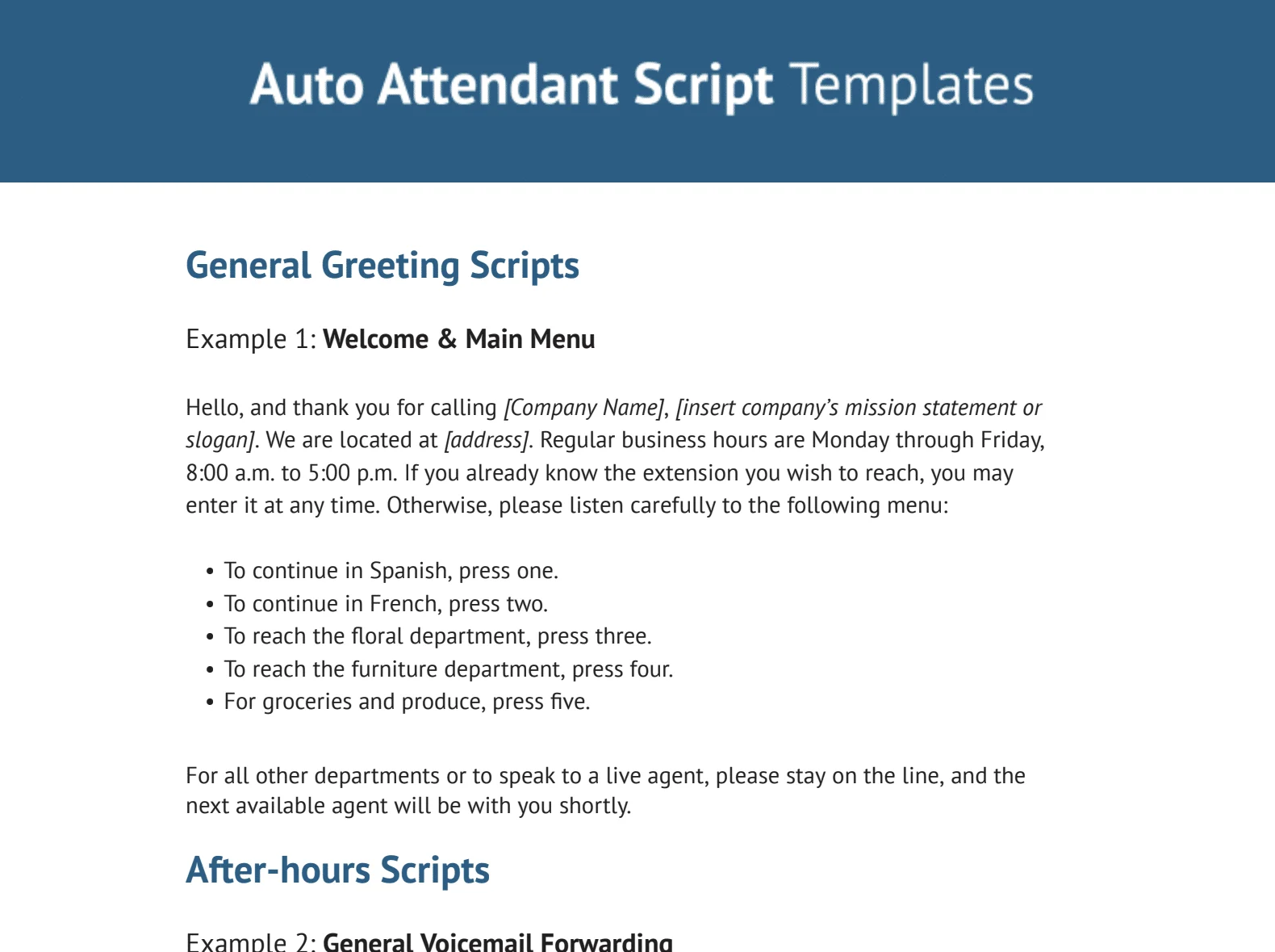 Auto Attendant Script Templates.