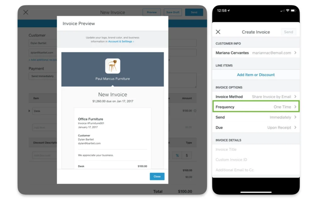 Digital invoice feature displayed on a computer and smartphone.