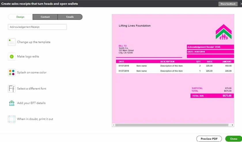 Image showing the screen where users can customize forms in QuickBooks Online.