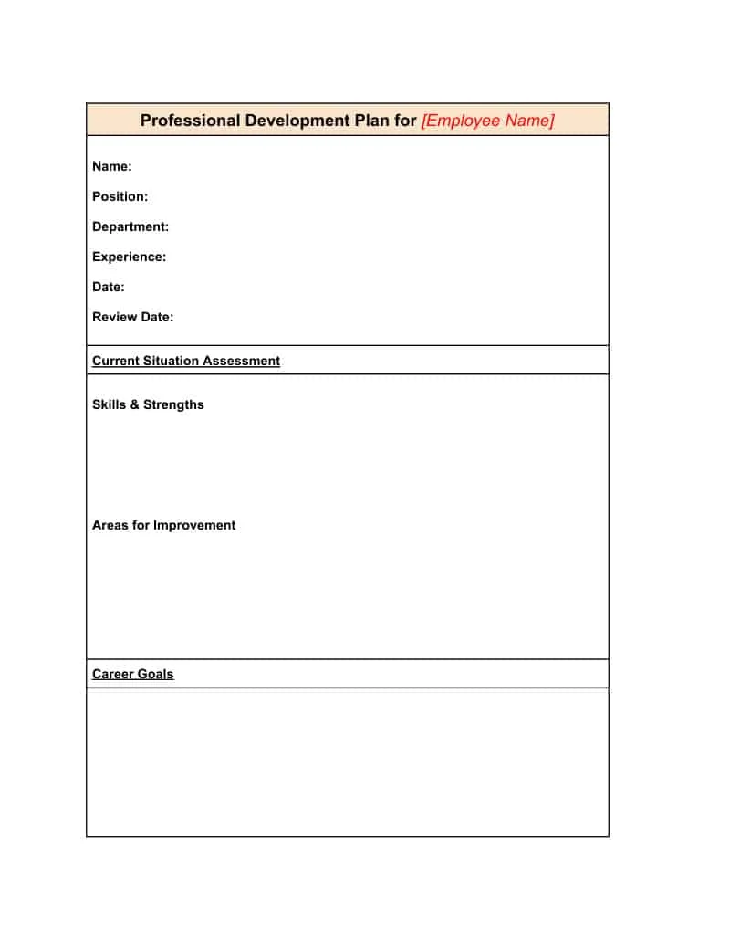 Professional Development Plan Template Screenshot.