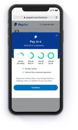 PayPal Pay Later pie chart information about payment terms.