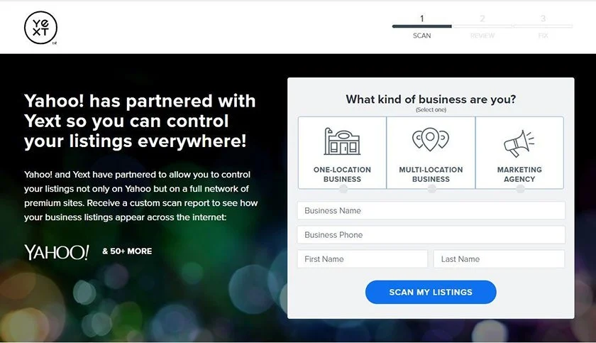 Home page of the Yext website.