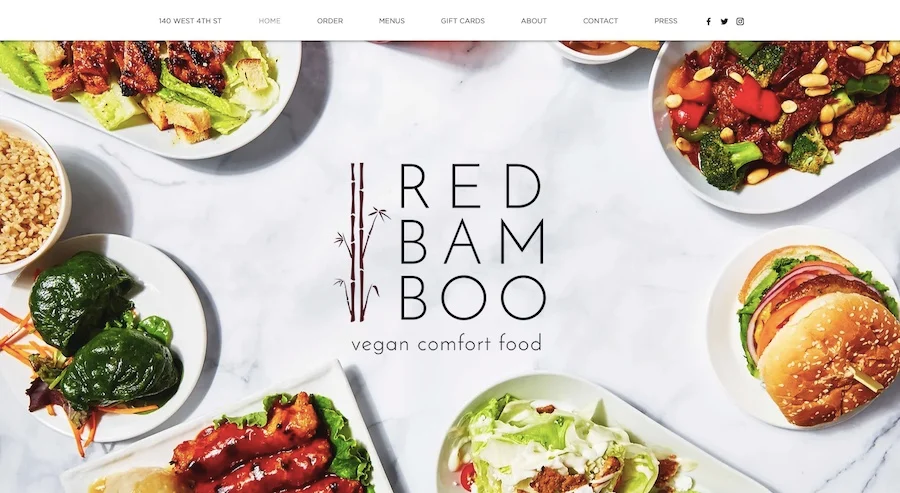 A template for a restaurant website designed by Wix.