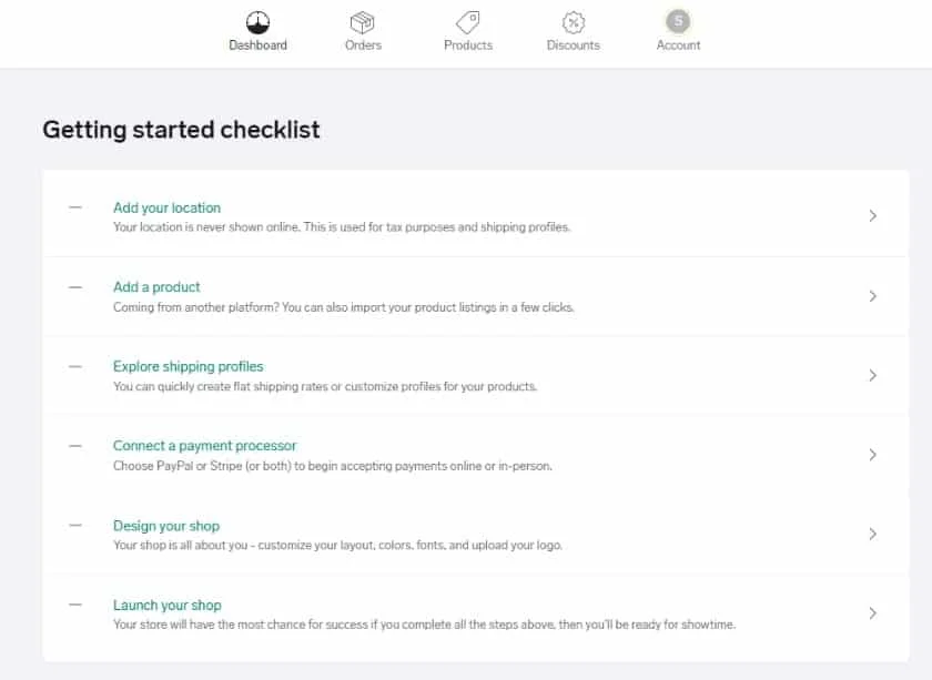 Showing an example of Big Cartel's checklist.