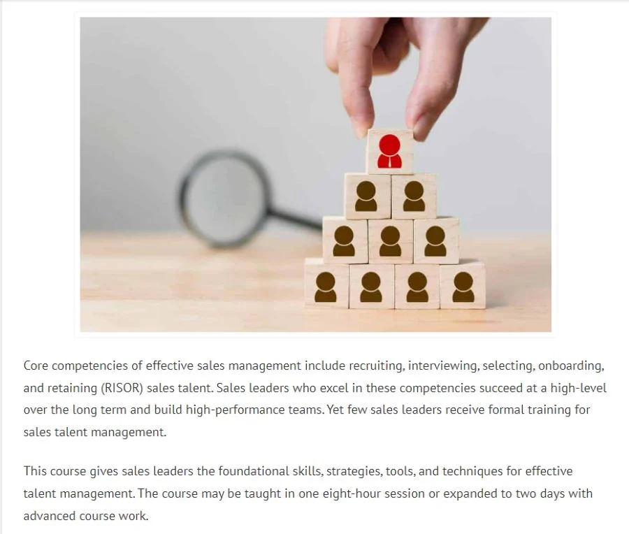 Screenshot of Sales Recruitment Training program overview.