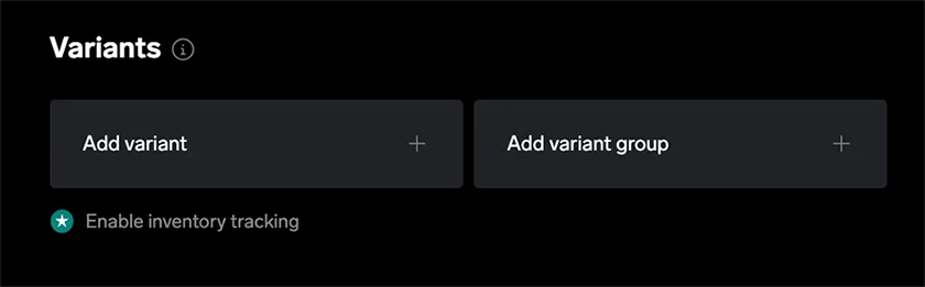 Big Cartel screenshot of variant options add variant group.