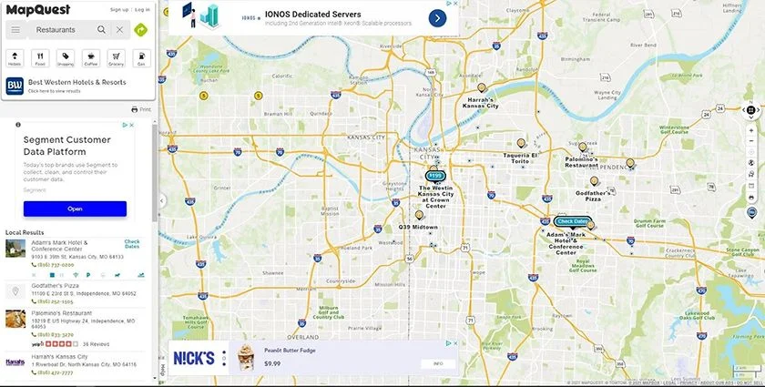 Sample business listings on MapQuest.