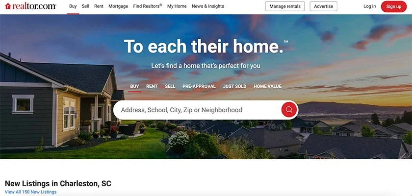 Home page of the Realtor website.