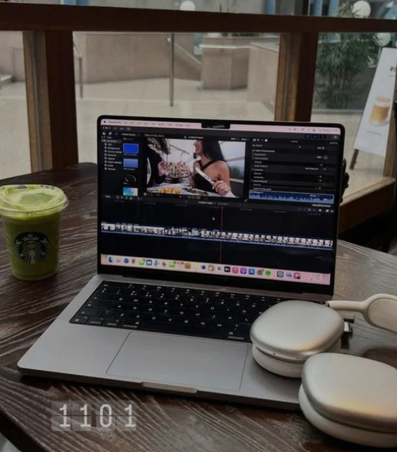 Laptop displaying video editing software