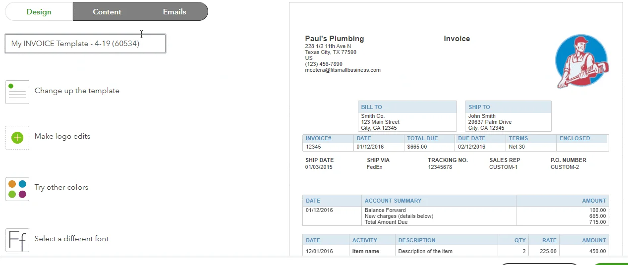 Editing the content appearing in your QuickBooks Online invoice.