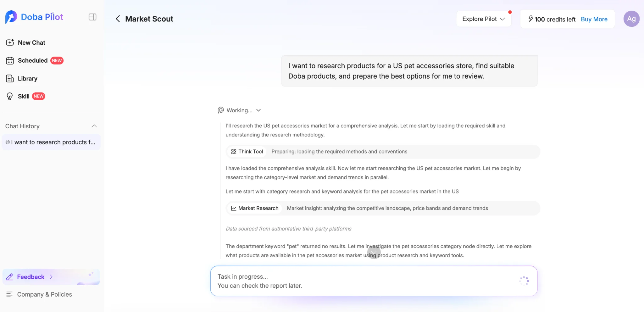 Doba Pilot in action for product research